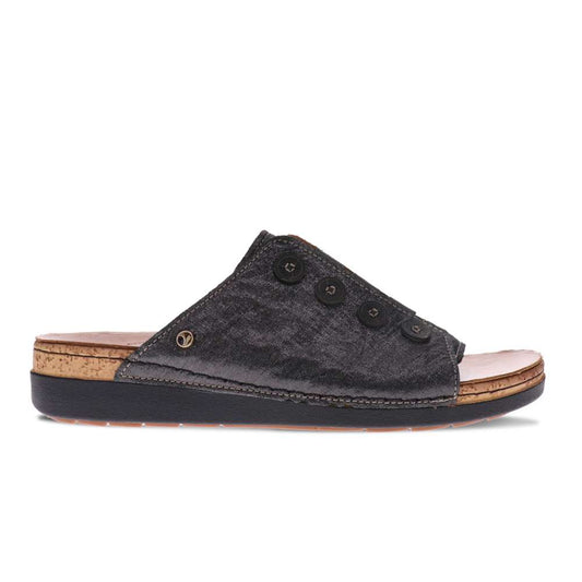Antalya Slide Sandal - Black Linen