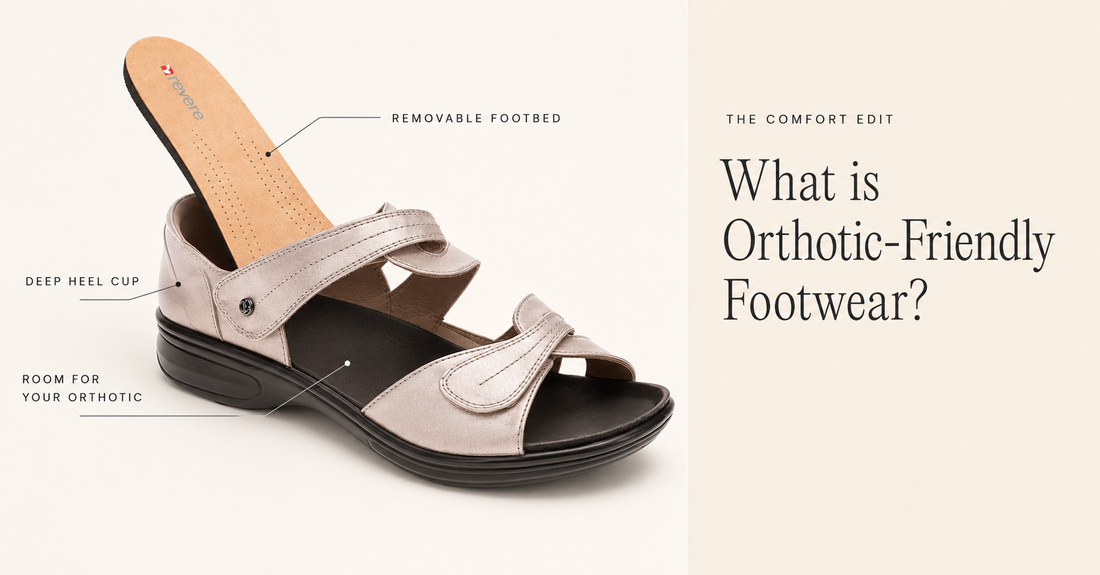Revere Geneva champagne sandal with its removable footbed lifted out