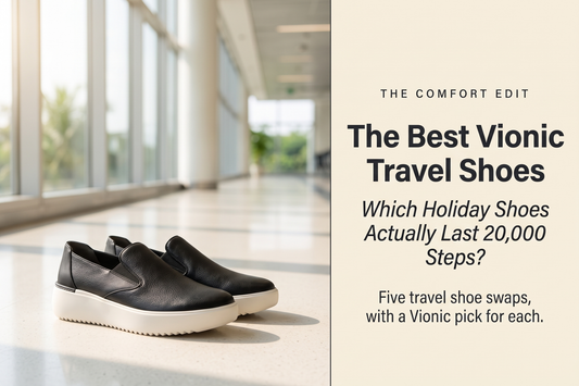 Vionic Kearny slip-on sneakers on a sunlit airport floor