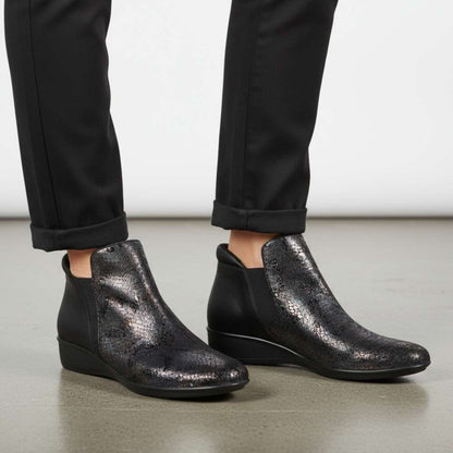 Damascus Wedged Boot - Black Metallic Python/Onyx