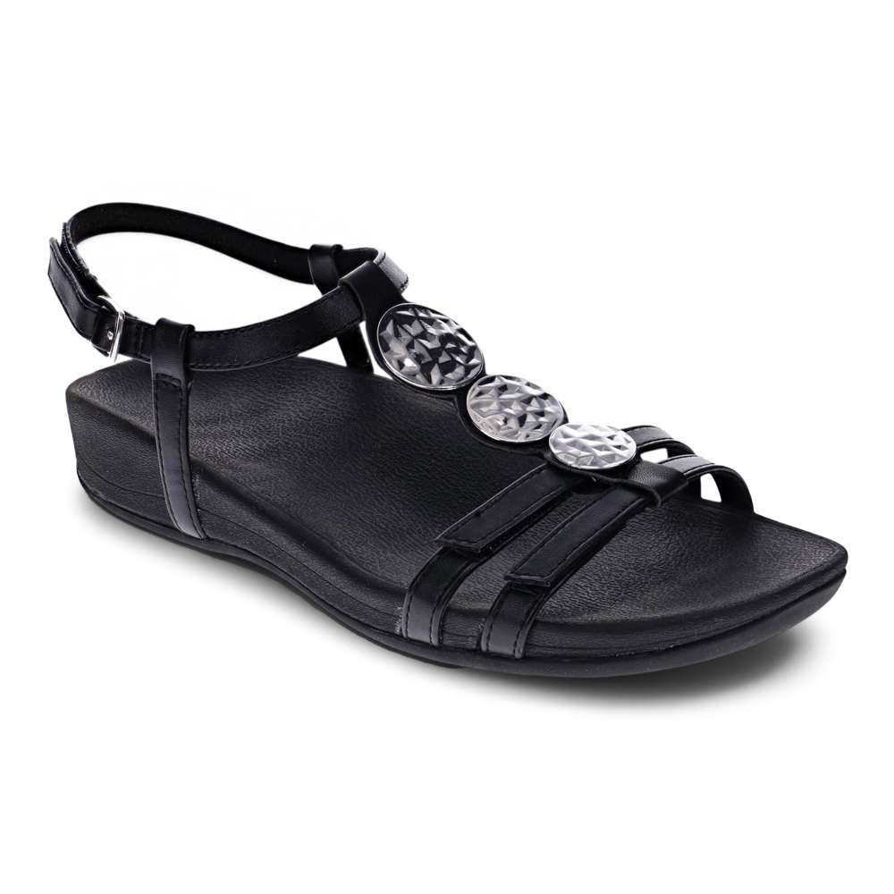 Mia Vita Ayla adjustable sandal in black, an everyday summer sandal with hidden comfort