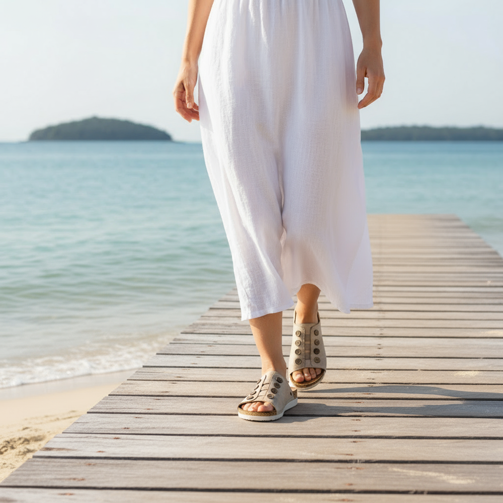 Antalya Slide - Gold Linen