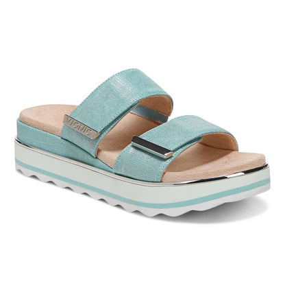 Brandie Flatform Slide Sandal - Aqua Metallic
