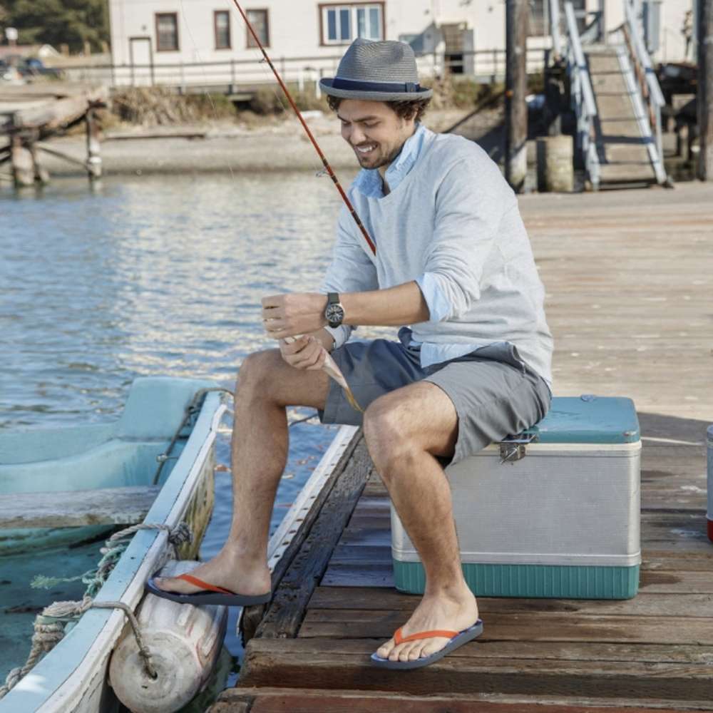 Beach Manly Toe Post Sandal - Blue Camo Orange