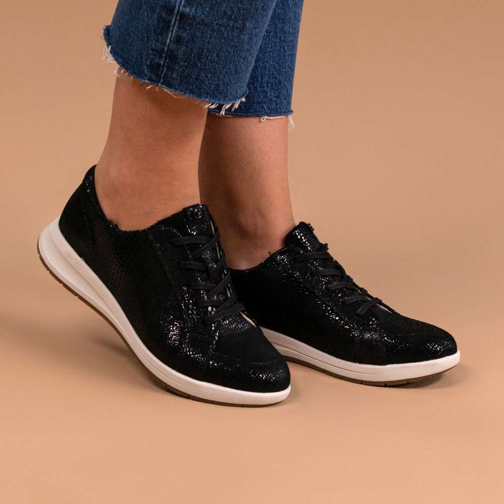 Athens Lace-Up Casual Sneaker - Black Lizard