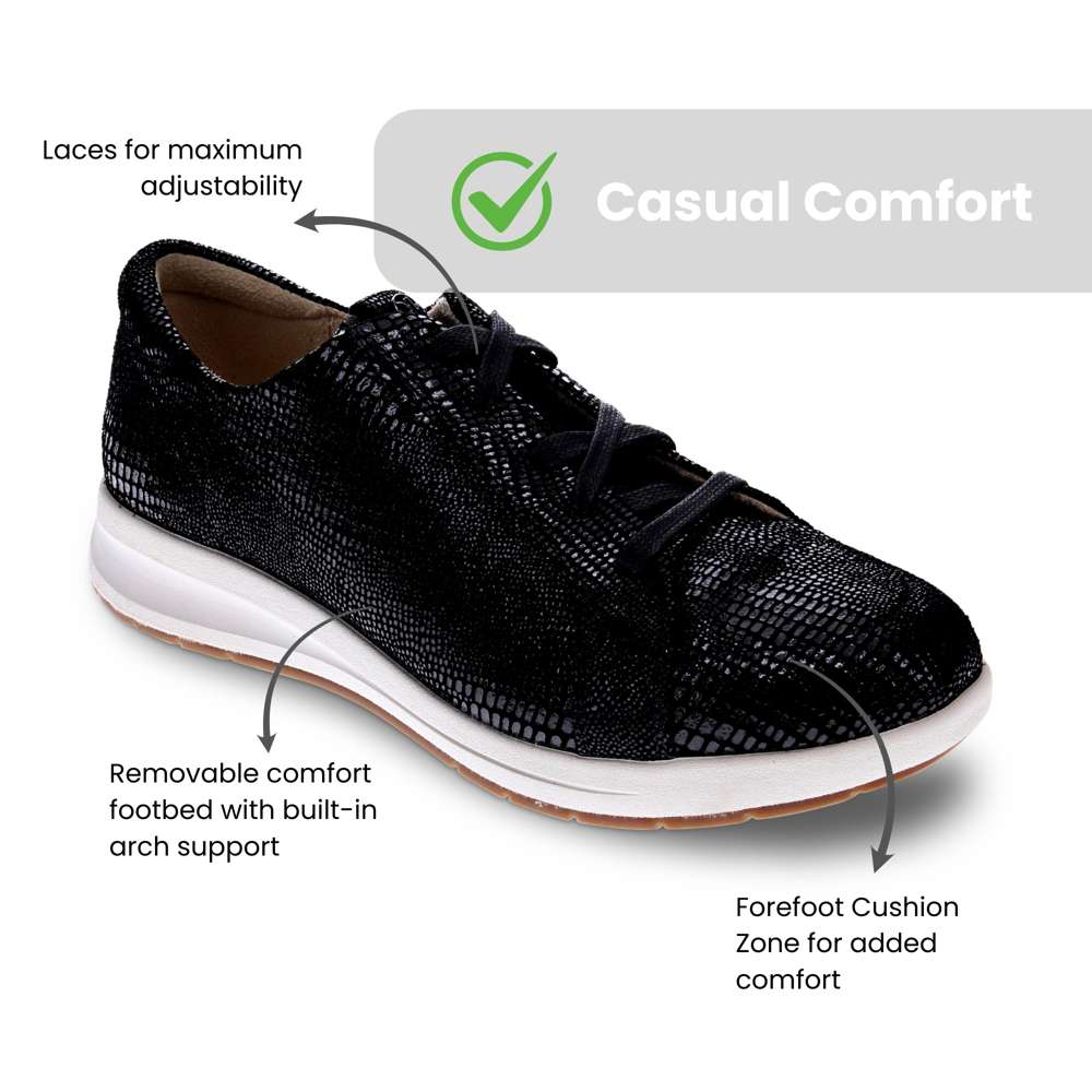 Athens Lace-Up Casual Sneaker - Black Lizard