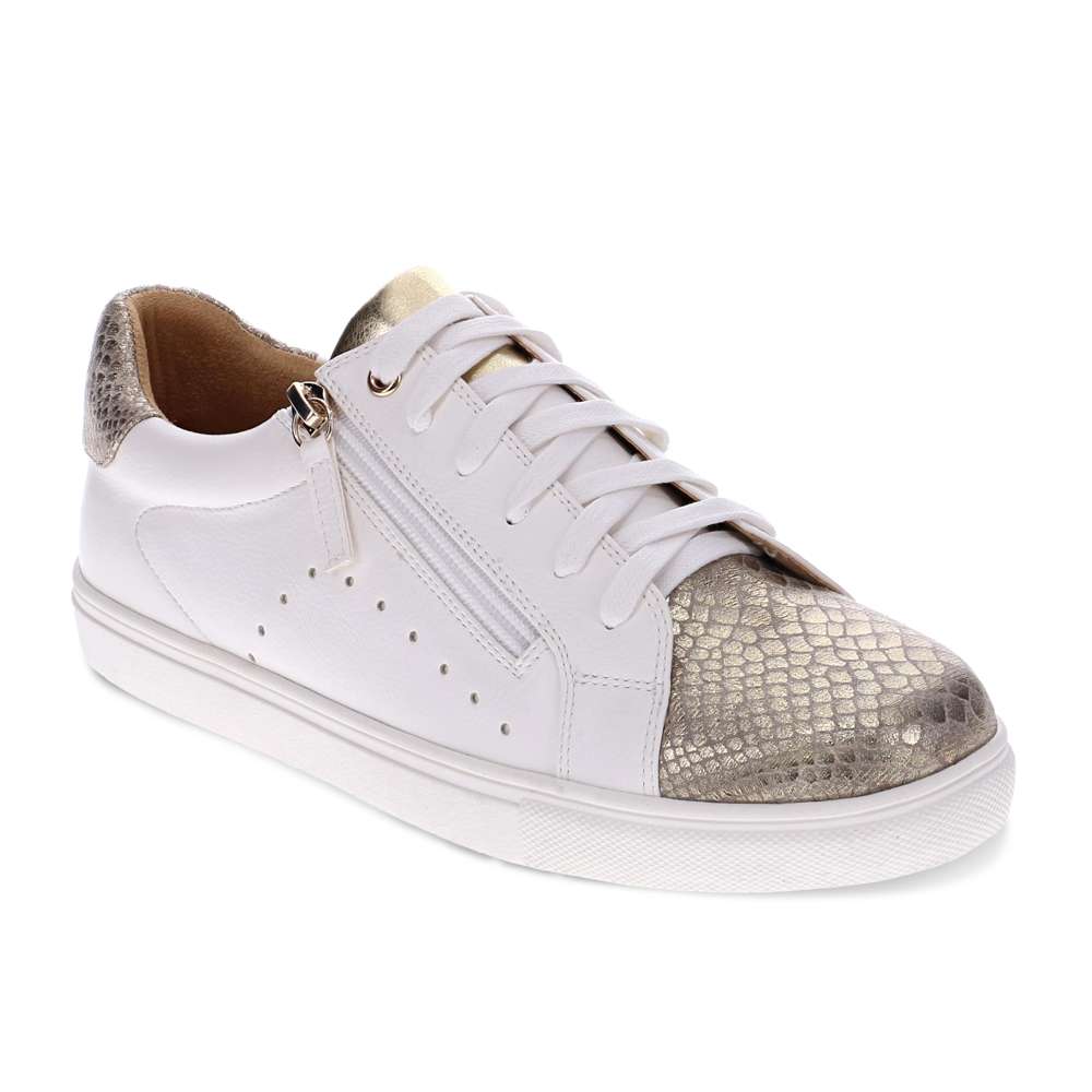 Cleo Zip Casual Sneaker - White/Gold