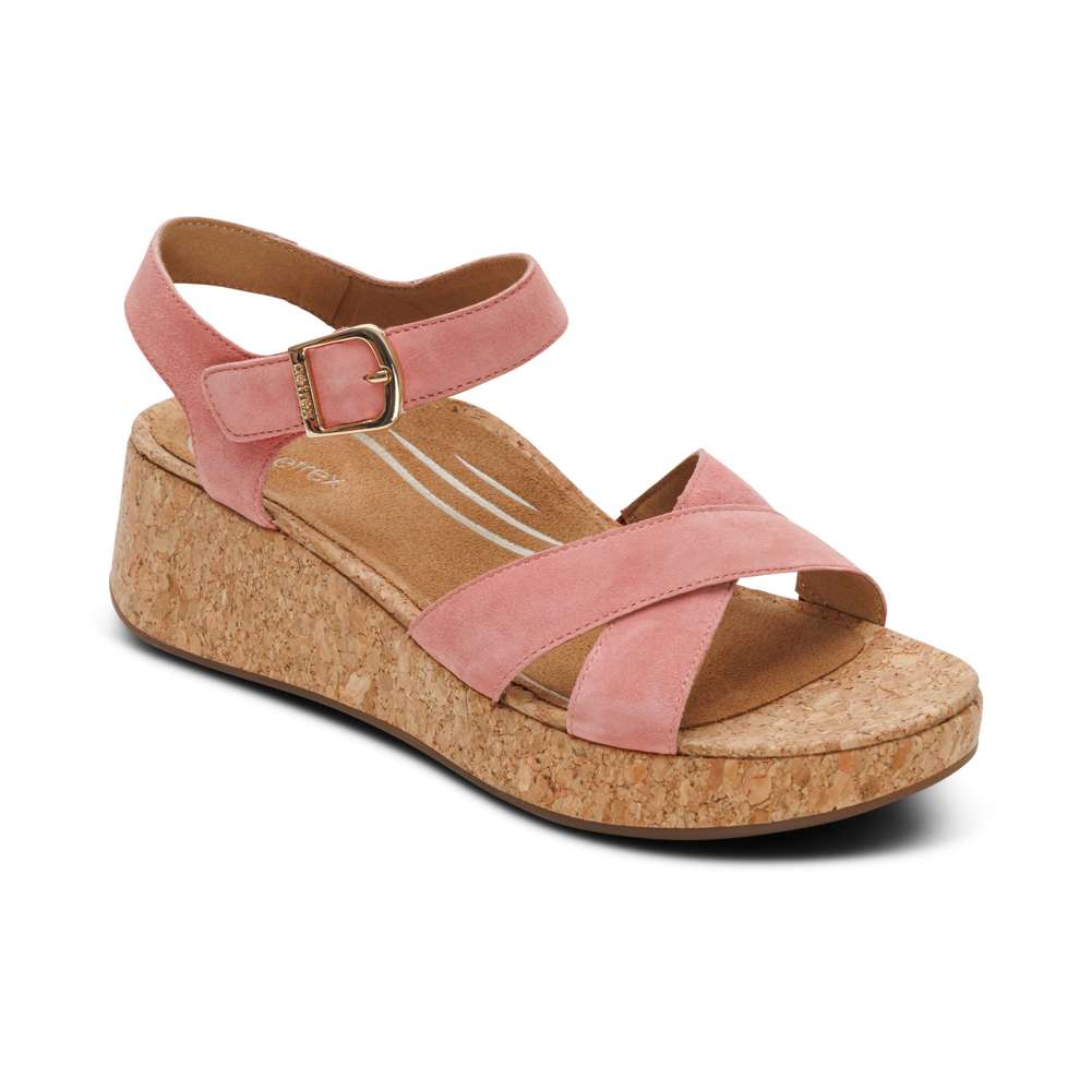 Flora Adjustable Strap Wedge - Antique rose