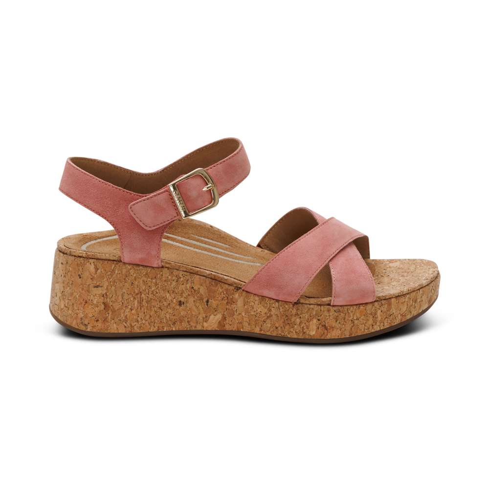 Flora Adjustable Strap Wedge - Antique rose
