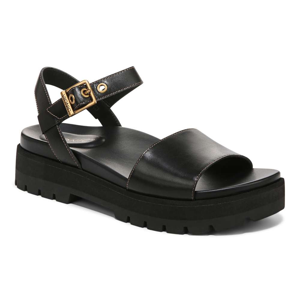 Jamie Flatform Lug Sandal - Black Leather