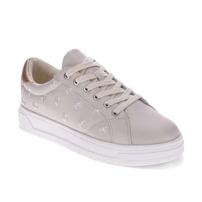 Paisley Floral Lace-Up Casual Sneaker - Beige/Patch