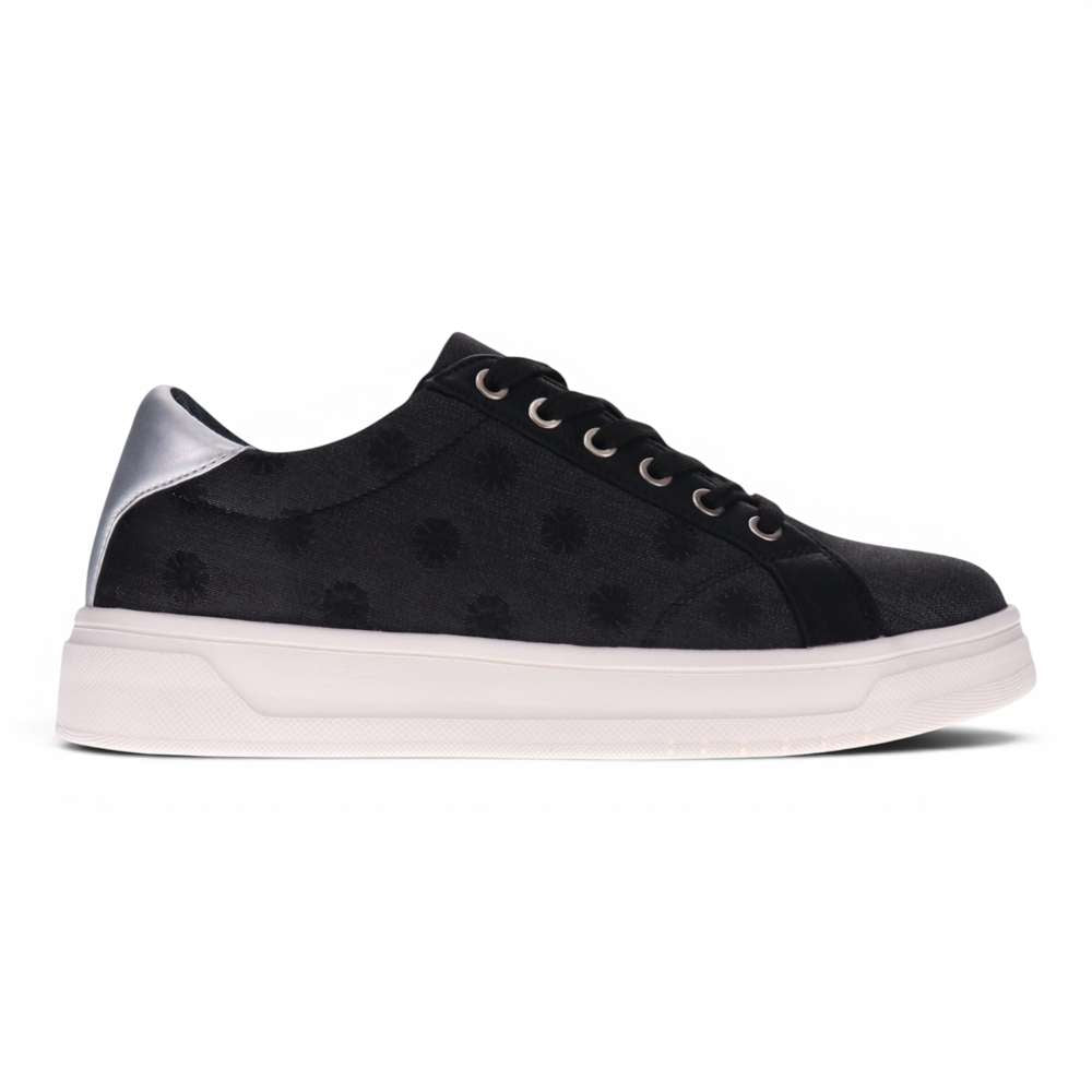 Paisley Floral Lace-Up Casual Sneaker - Black/Silver